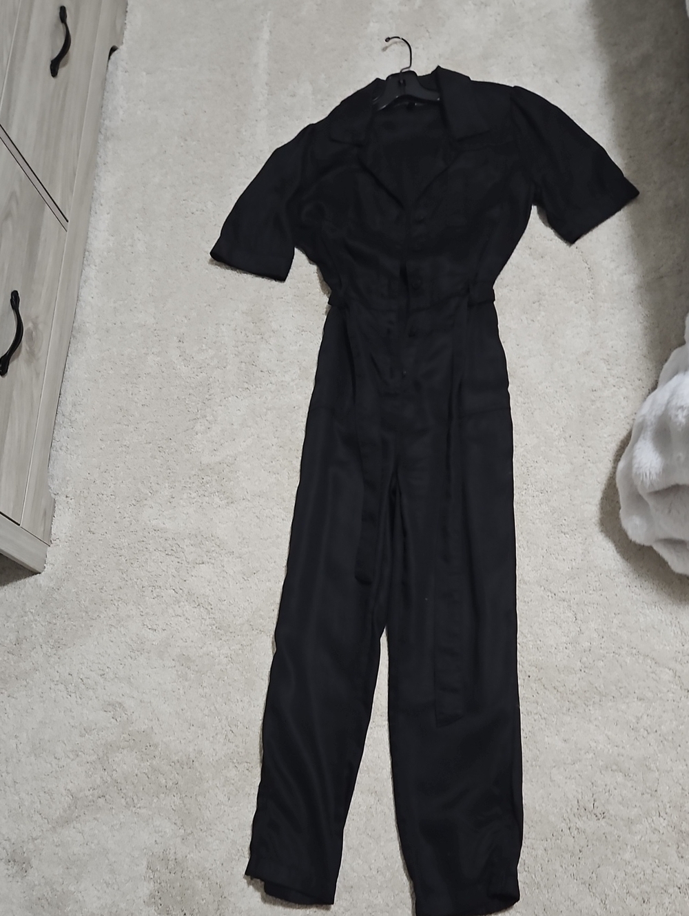 White House Black Market Black Short-Sleeve Utility Jumpsuit with Tie Waist